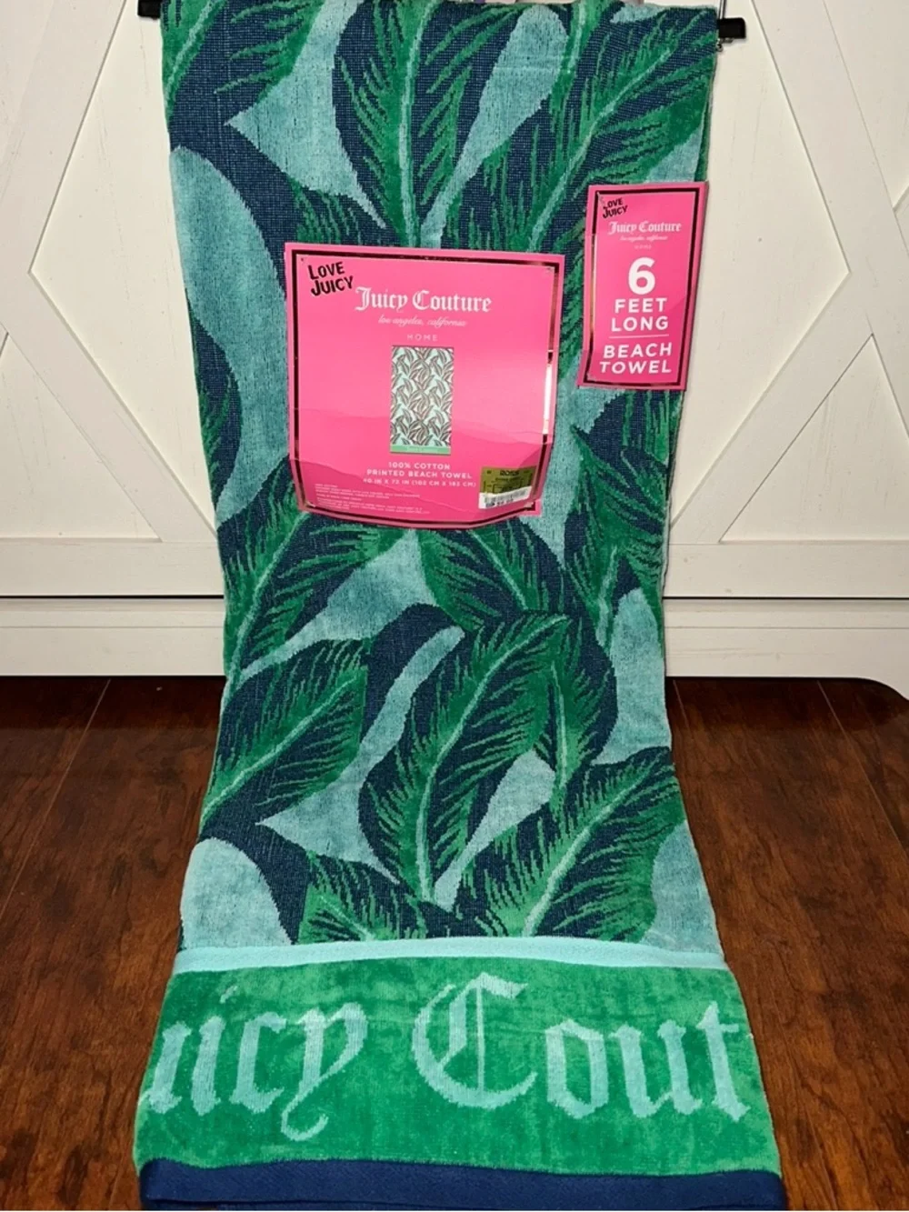 Juicy Couture Teal & Green Tropical Leaf Beach Towel